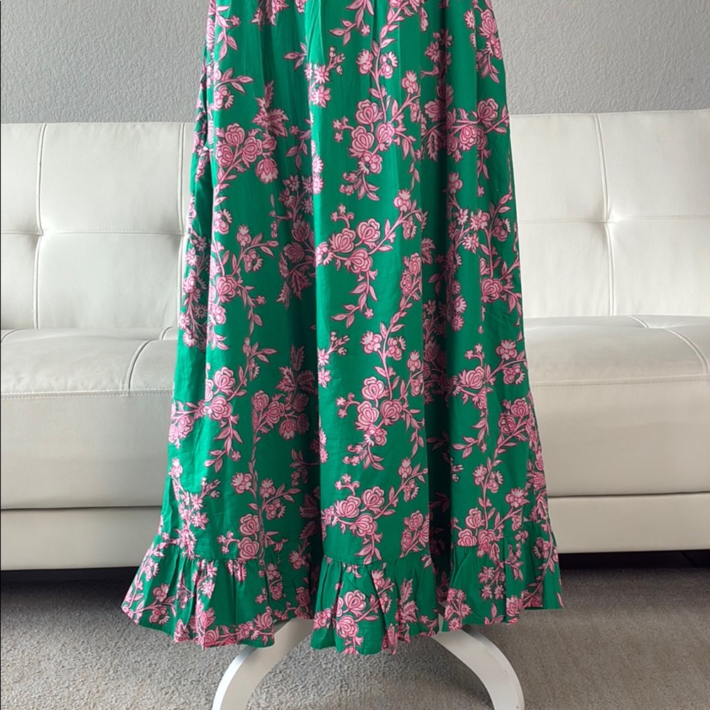 NEW J. Crew Green and Pink Floral Long Dress with Pockets - Picture 3 of 14